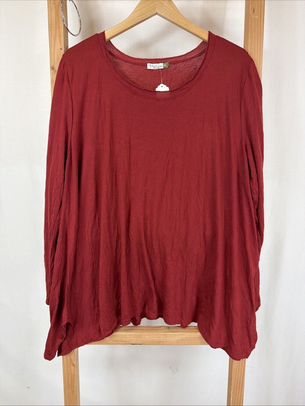 Chalet Made USA Red Long Sleeve Side Slits Flowy Tunic Top #1214 Size XL